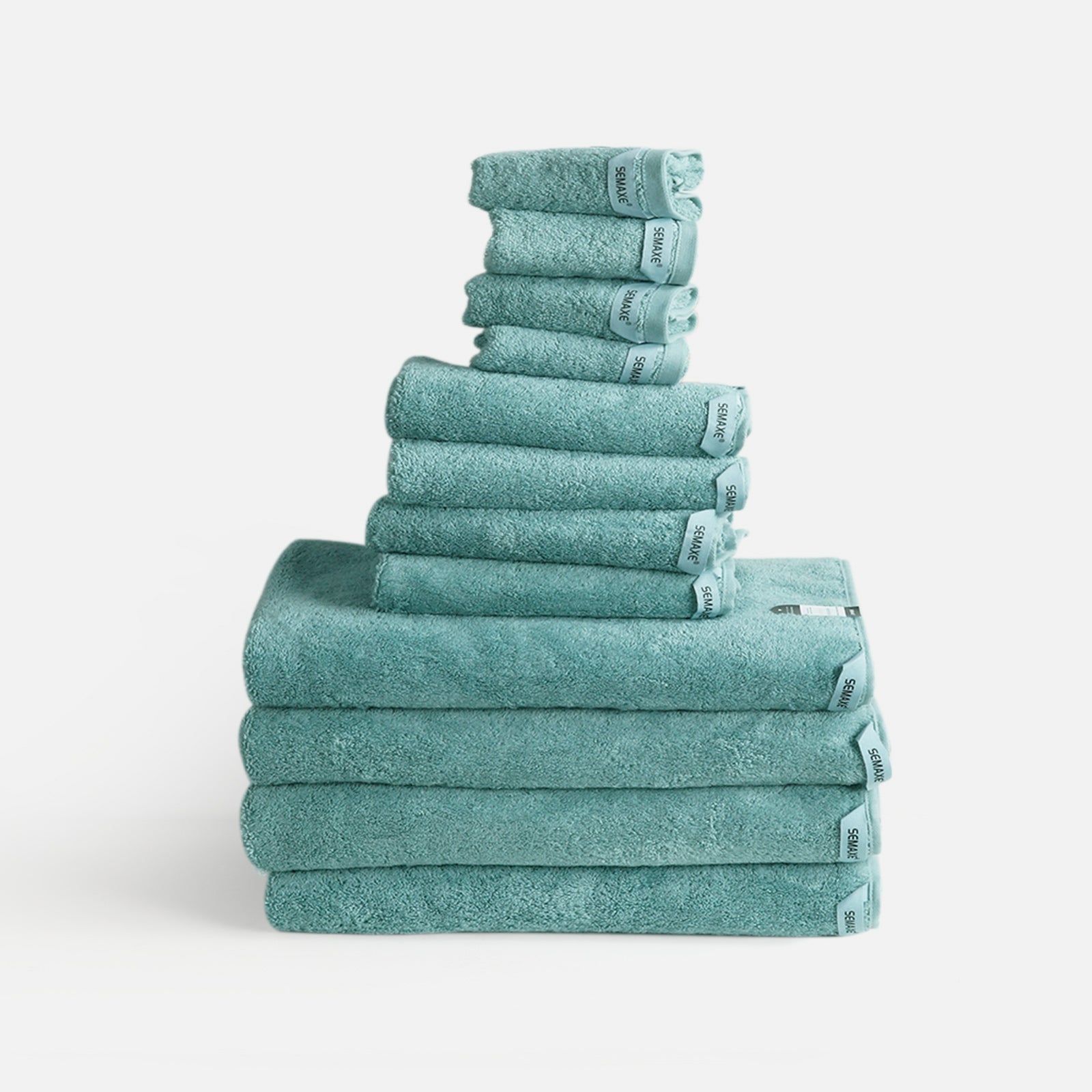 A yellow and blue 12-piece towel set with a pattern from a sunny beach