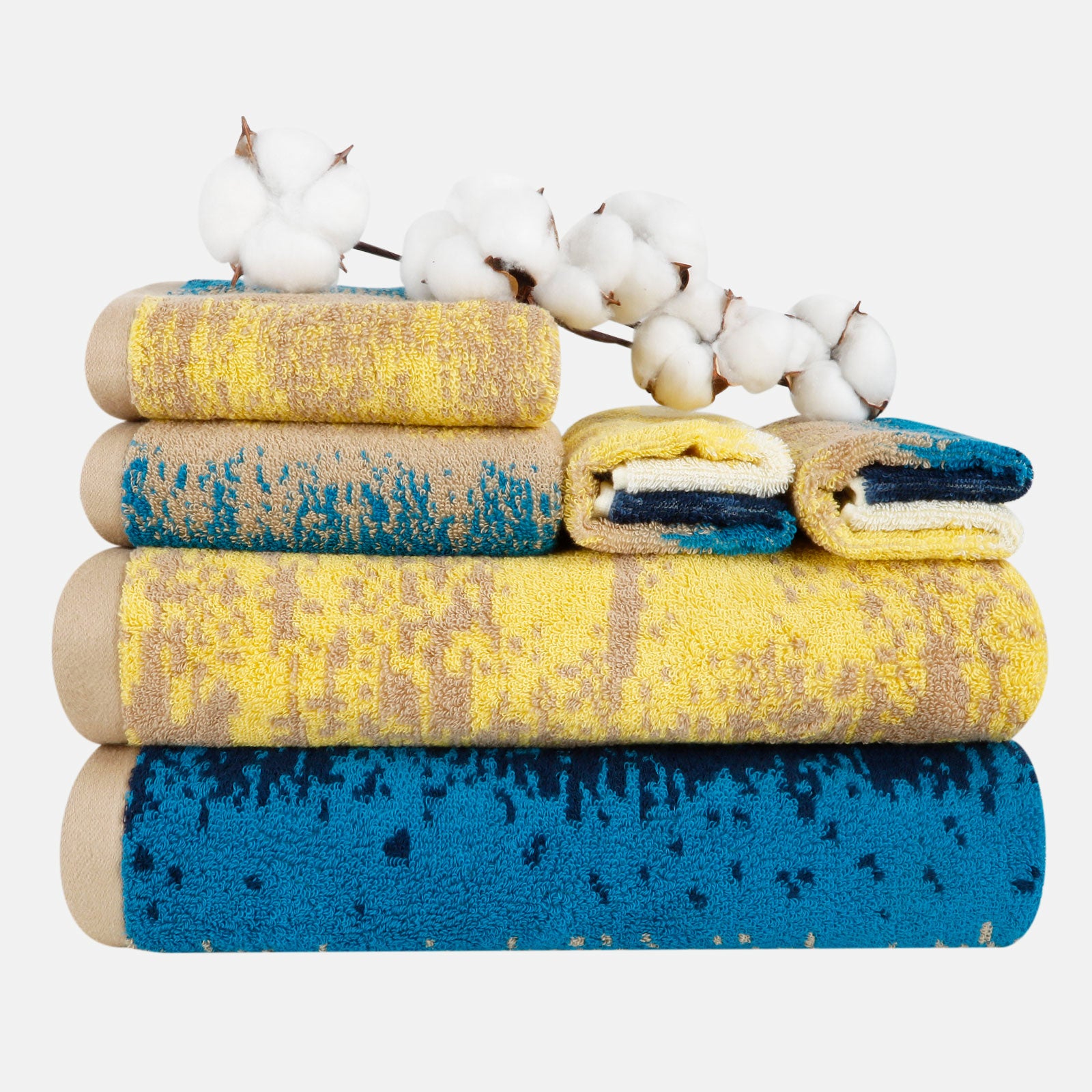 6-piece Cotton Patterned Bath Towel Set with Hanging Loop