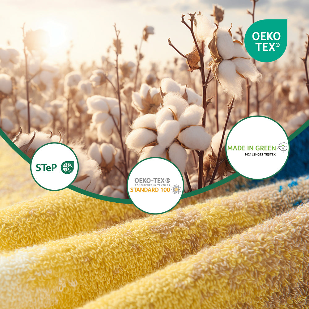 The terry of the beach towel is dense and orderly, and the material is Okeo Tex certified, which means that it is safe, durable and sustainable