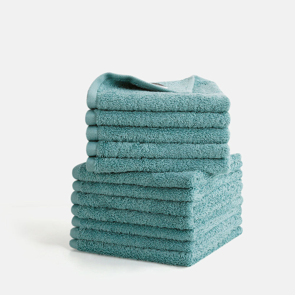 SEMAXE blue washcloth set with 12 pieces, perfect for kitchen use and as tea towels, showcasing soft and durable fabric.