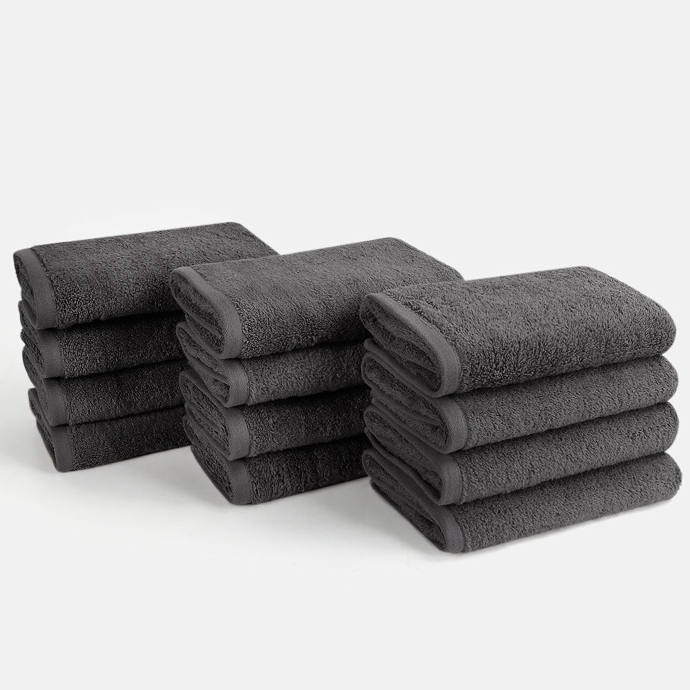 Comes with 12 hand towels, each measuring 40cm x 70cm. Their neutral gray color matches any modern bathroom, providing a sophisticated look.