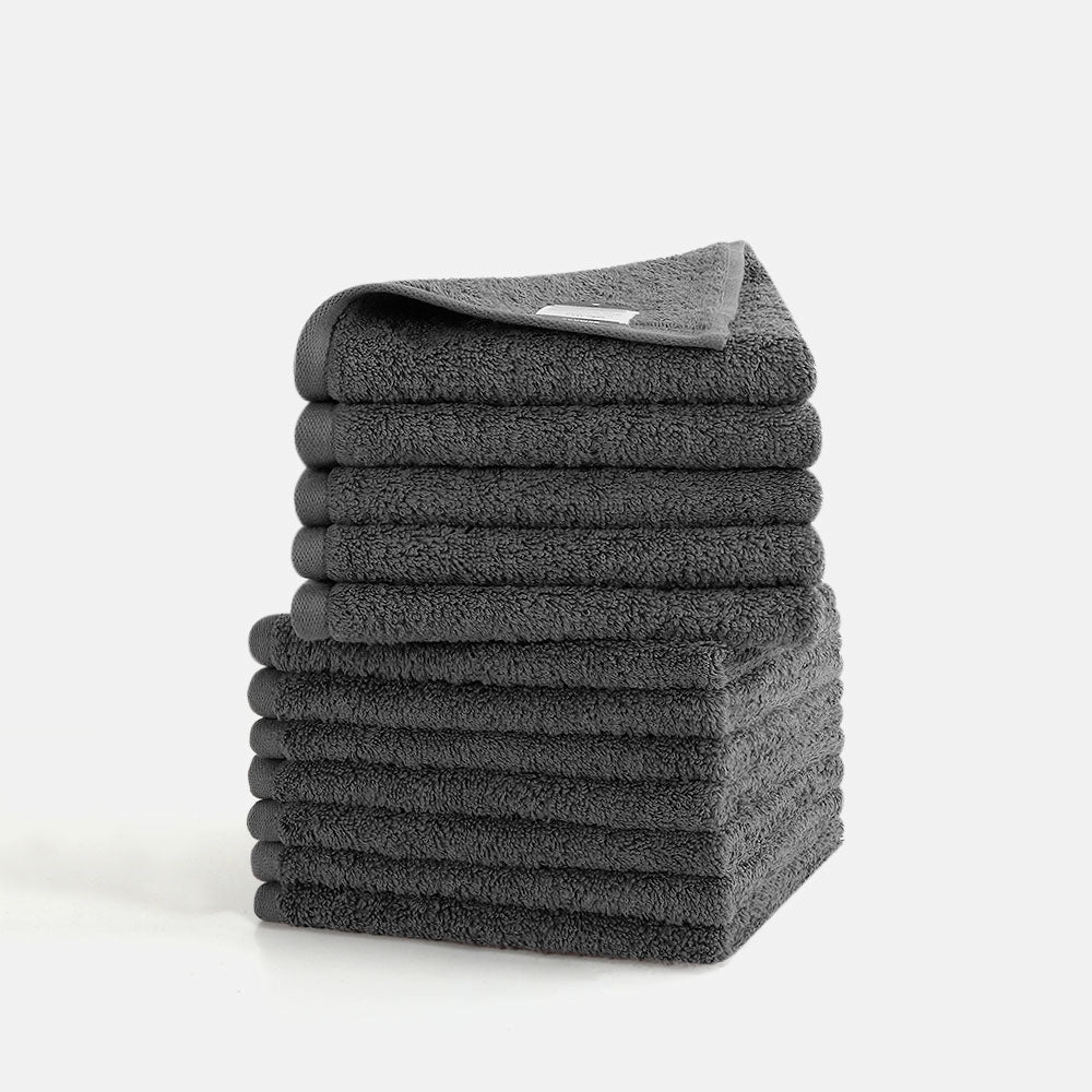 Elegant gray washcloth set by SEMAXE, includes 12 pieces, perfect for culinary settings or as tea towels, with a plush texture.