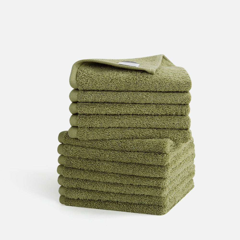 Fresh green washcloth set from SEMAXE, containing 12 pieces suitable for kitchen use or as tea towels, crafted with premium cotton.