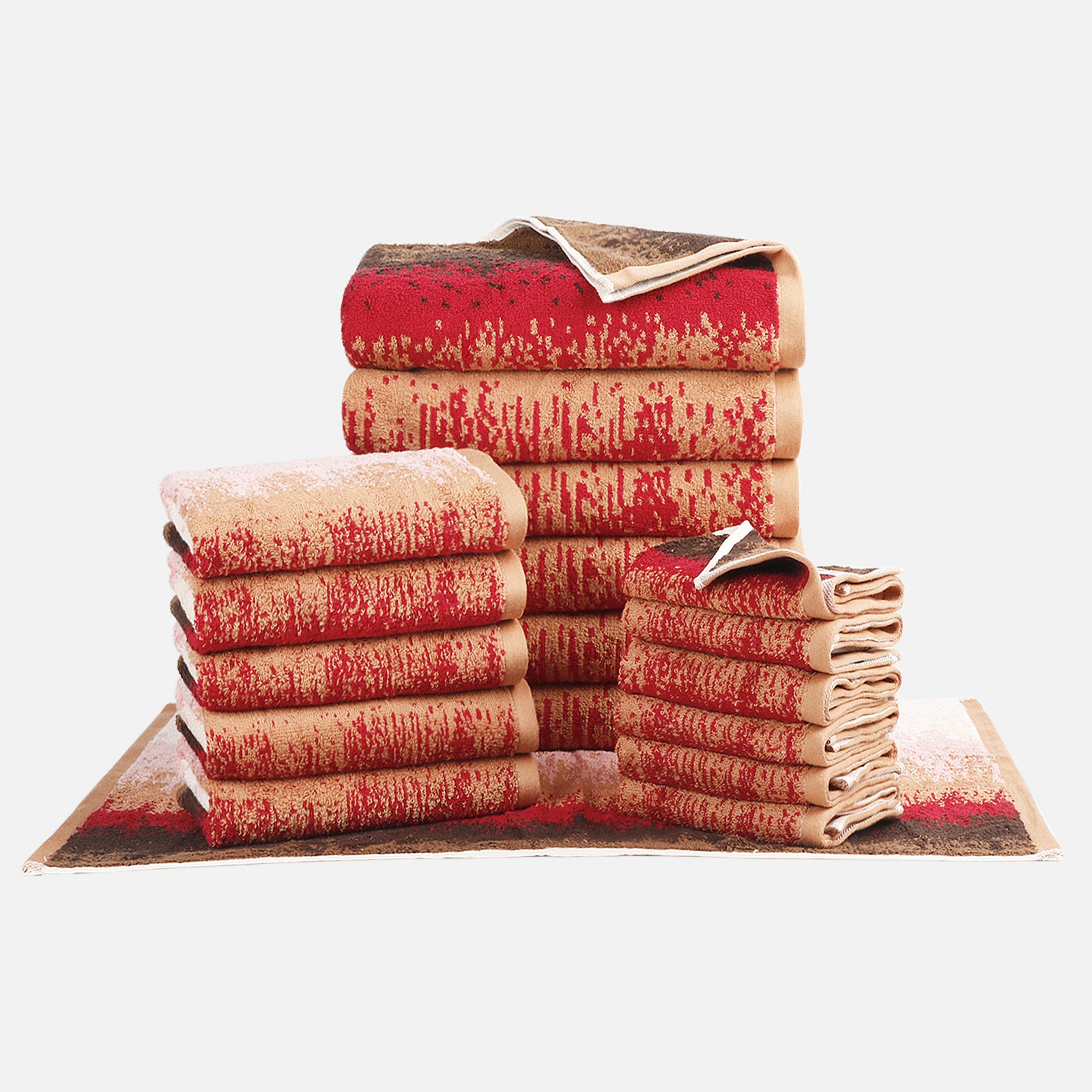 18-piece Bath Towel Set with Pattern, Hanging Loop