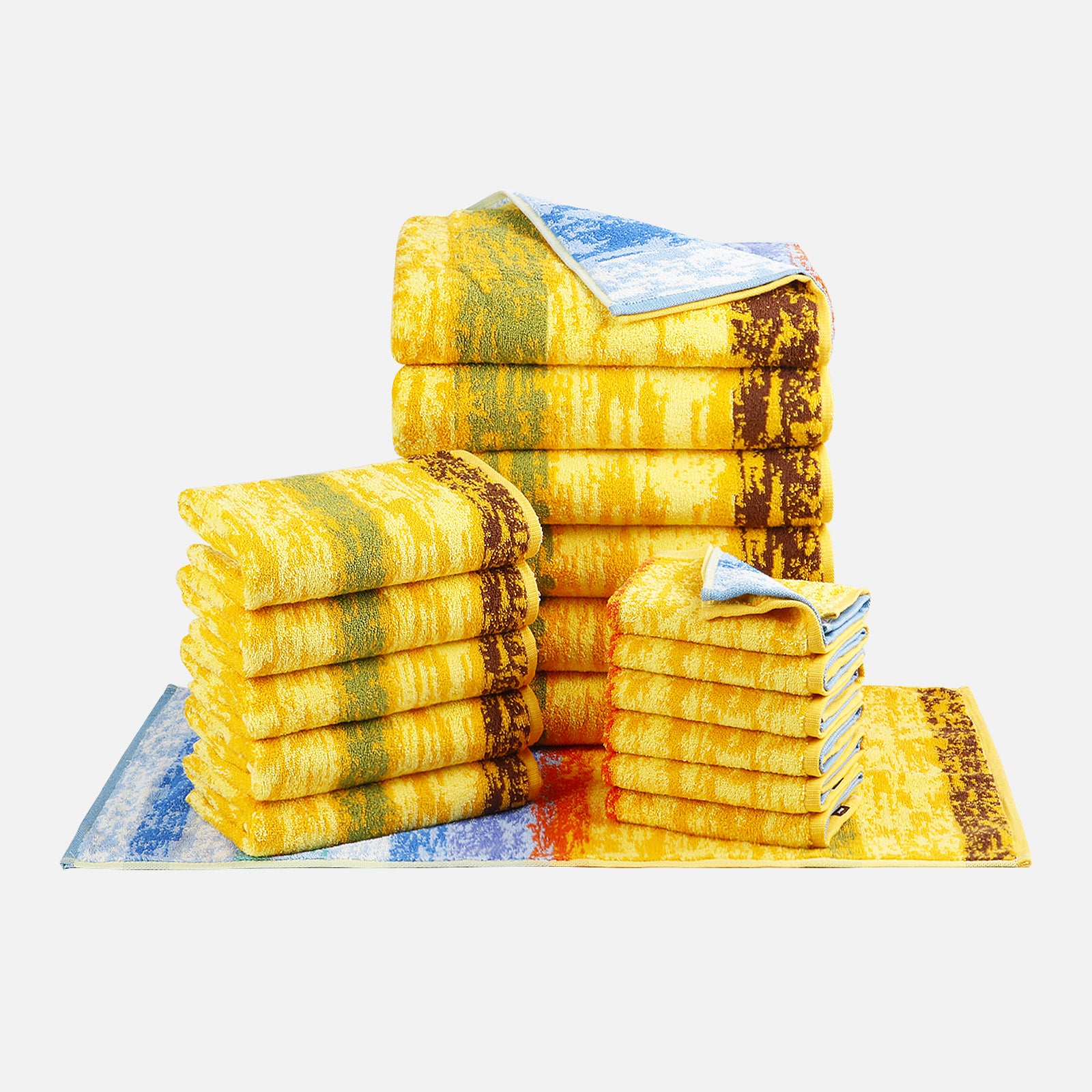 18-piece Bath Towel Set with Pattern, Hanging Loop