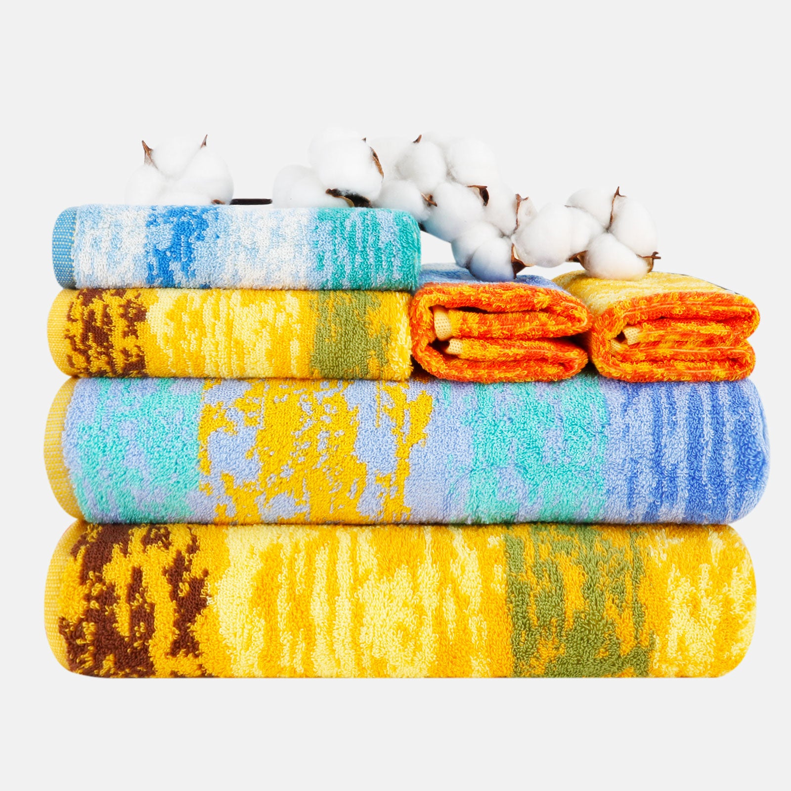 6-piece Cotton Patterned Bath Towel Set with Hanging Loop