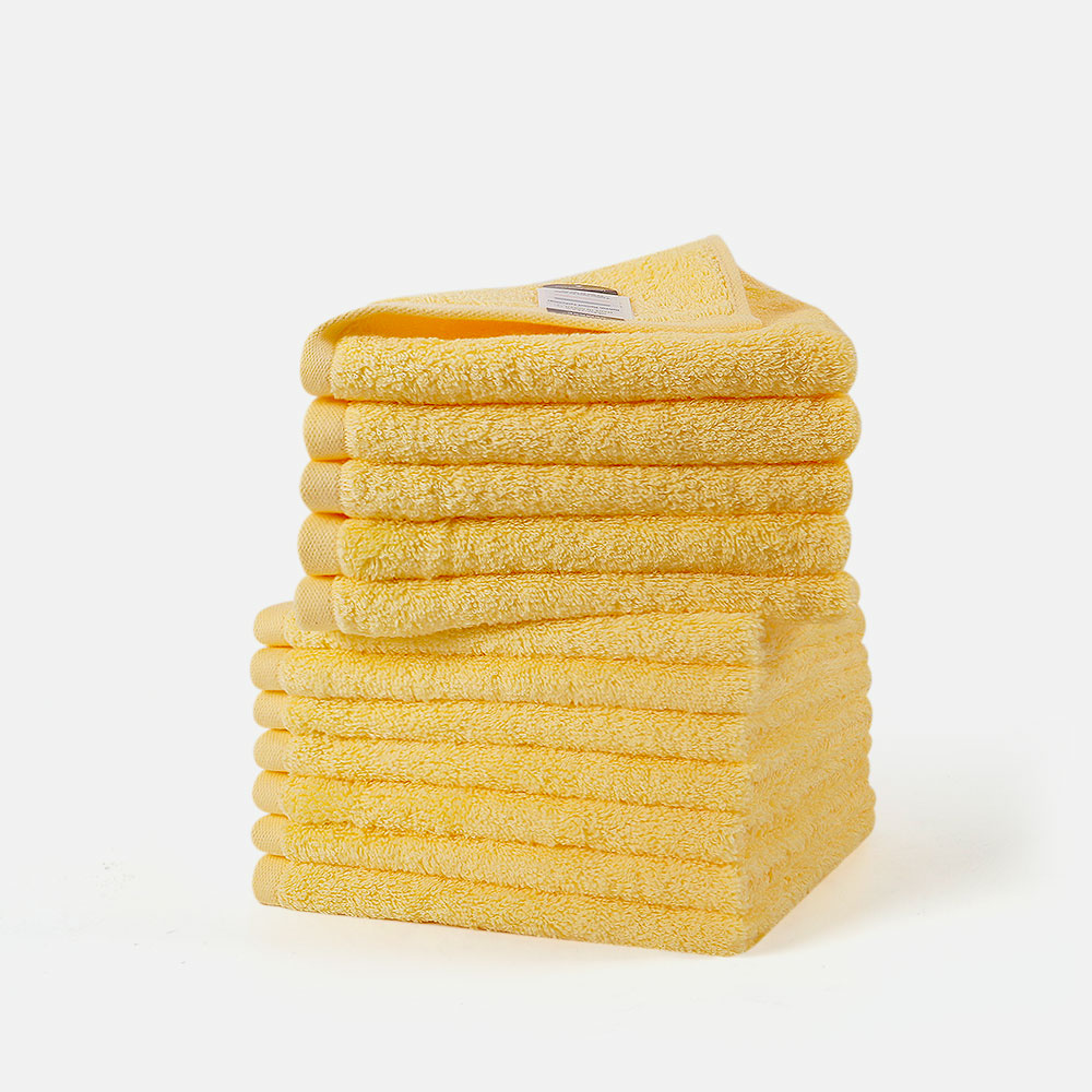 Vibrant yellow 12-piece washcloth set by SEMAXE, ideal for kitchen tasks or serving as tea towels, made from soft cotton