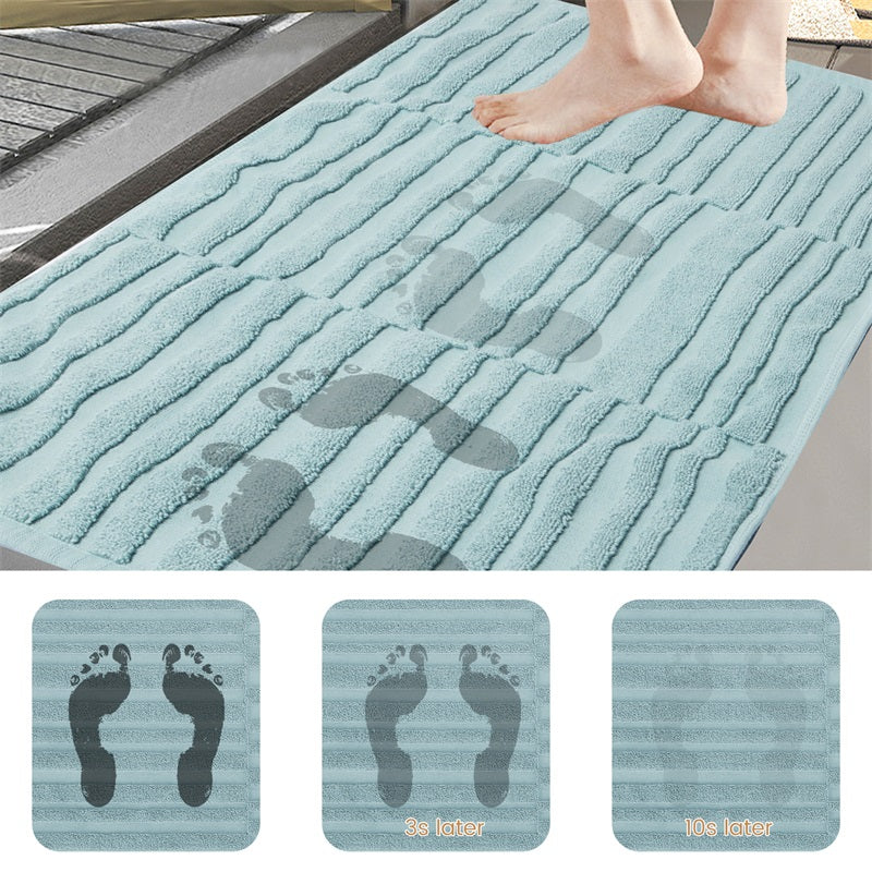 Witness the remarkable quick-dry technology of SEMAXE's blue bath mat as footprints disappear within seconds, offering a glimpse at 3 and 10 seconds intervals. This mat not only captures the eye but promises a swift escape from moisture, perfect for a busy lifestyle.