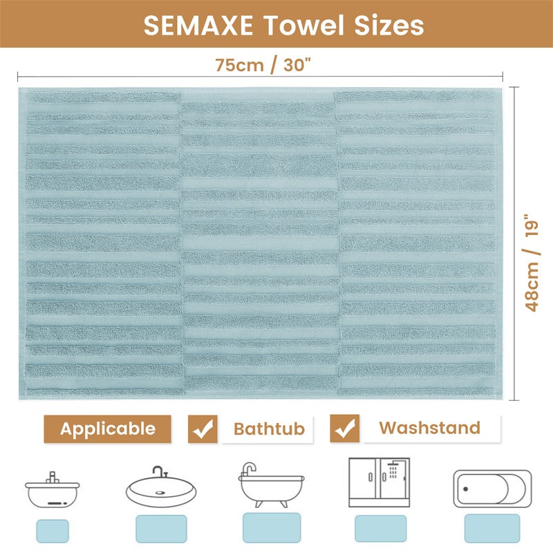 Embrace the perfect fit with SEMAXE's blue bath mat, measuring 80 cm by 50 cm, designed to complement spaces from your bathroom to the bedroom. Its versatility shines, suitable for placement beside the bathtub or under the washstand, bringing a touch of elegance and functionality to each area.
