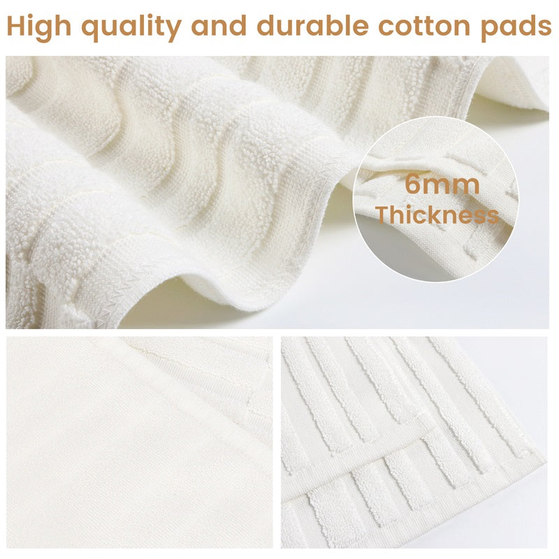 Indulge in the long-lasting quality of SEMAXE's white cotton bath mat, showcasing a 6mm thickness for supreme comfort and durability. The meticulous weave and plush texture underscore its superior absorption and non-slip features, offering a safe and stylish addition to any bathroom setting.