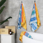 The "Wheat Field" bath towels are hung on the walls of modern bathrooms and show off their beautiful gift box packaging