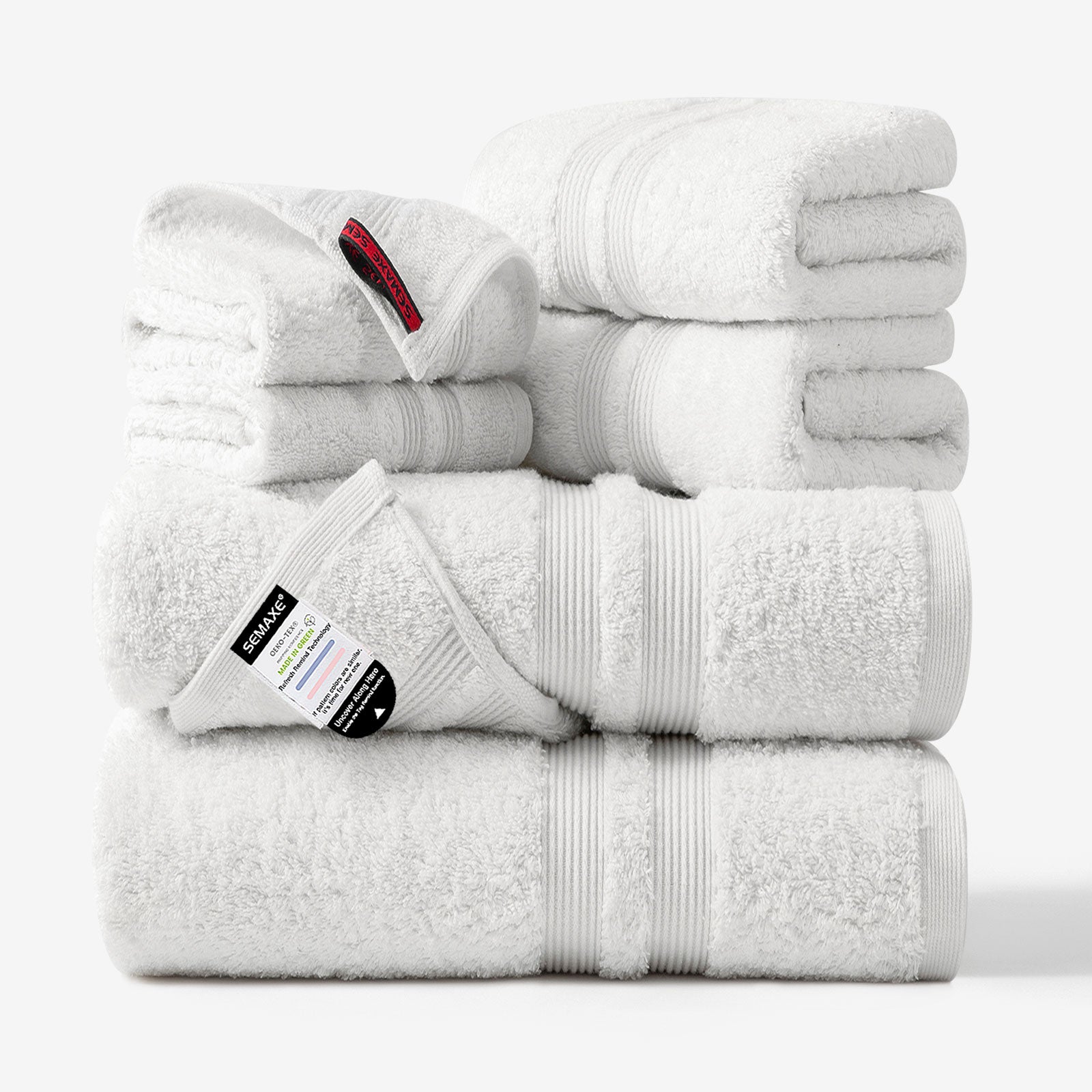 Thick & Fluffy Cotton 6-Piece Towel Set with Hanging Loop - 600GSM