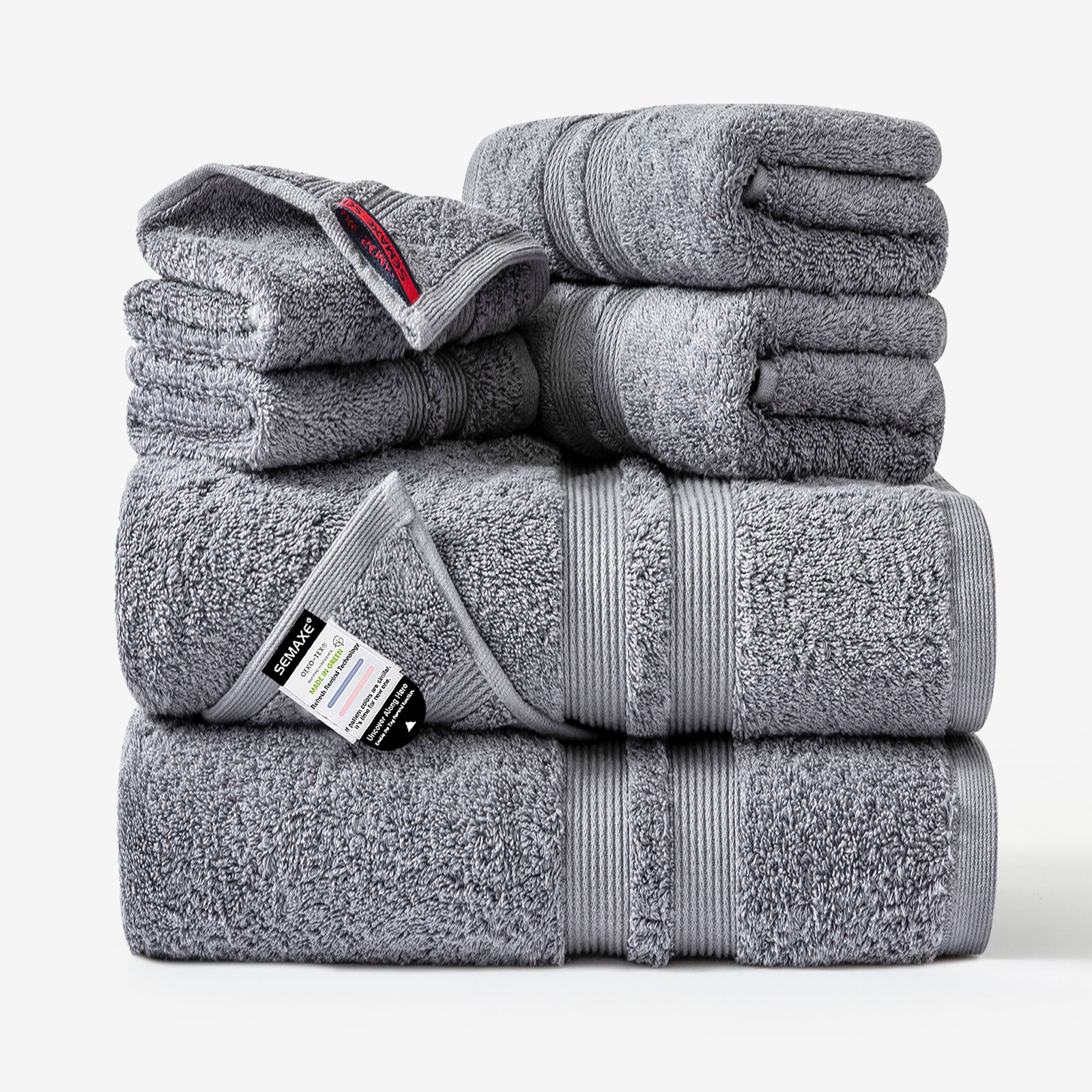 Thick & Fluffy Cotton 6-Piece Towel Set with Hanging Loop - 600GSM