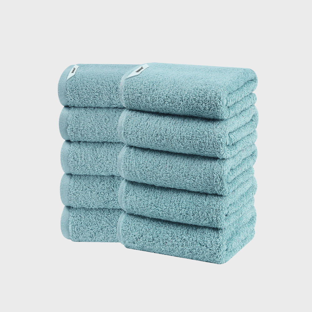  Includes 12 hand towels each measuring 40cm x 70cm. Ideal for daily use with a serene blue hue that brings a calm feel to any bathroom.