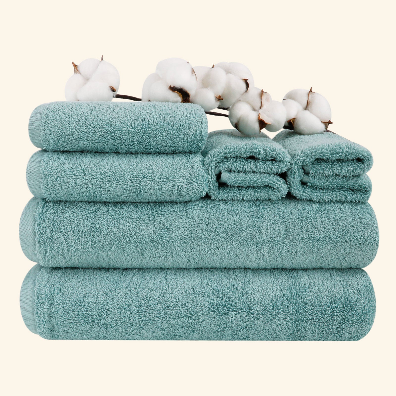 6-piece Combed Cotton Bath Towel Set, Solid Color, with Hanging Loop & Lifecycle Label | SEMAXE