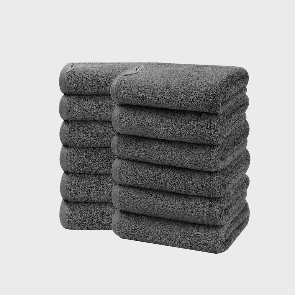 Comes with 12 hand towels, each measuring 40cm x 70cm. Their neutral gray color matches any modern bathroom, providing a sophisticated look.