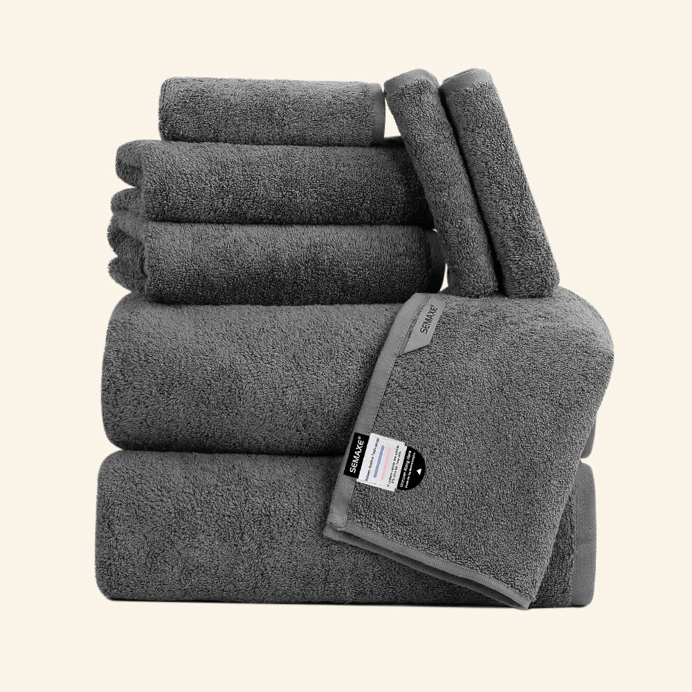 Charcoal gray 8-piece towel set, including 2 bath towels, 2 hand towels, and 4 washcloths