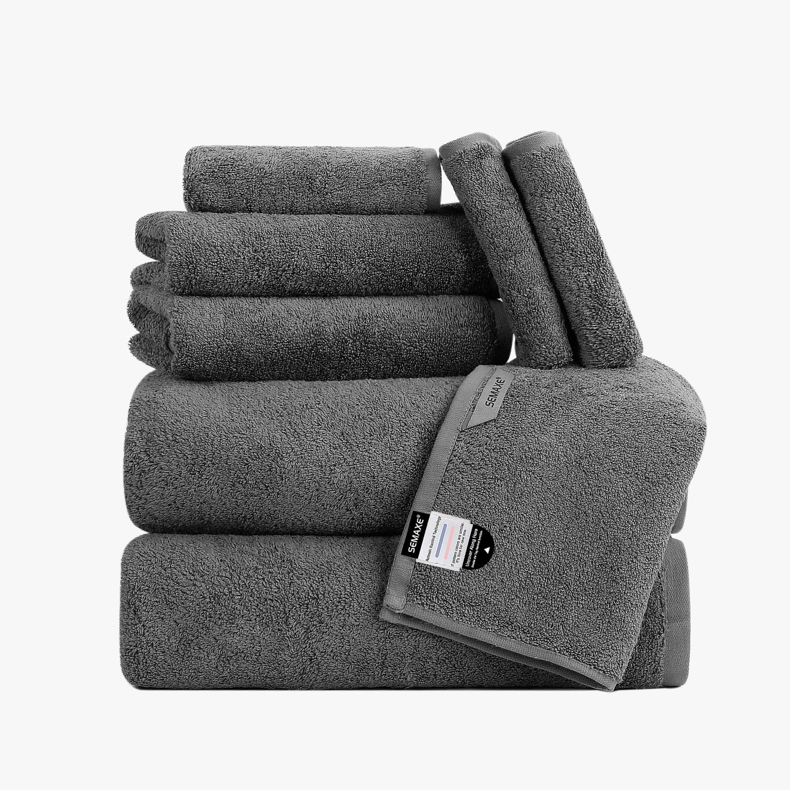 Charcoal gray 8-piece towel set, including 2 bath towels, 2 hand towels, and 4 washcloths