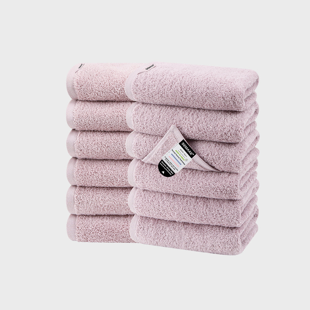  Contains 12 hand towels, each 40cm x 70cm. Soft pink towels offer a gentle color that complements a light, airy bathroom theme.