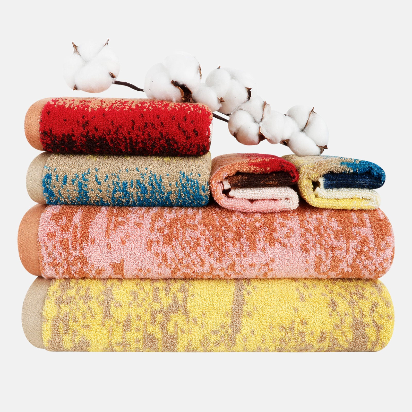 Set of 6 Bath Towels, Multi-Color Design, Perfect for Couples