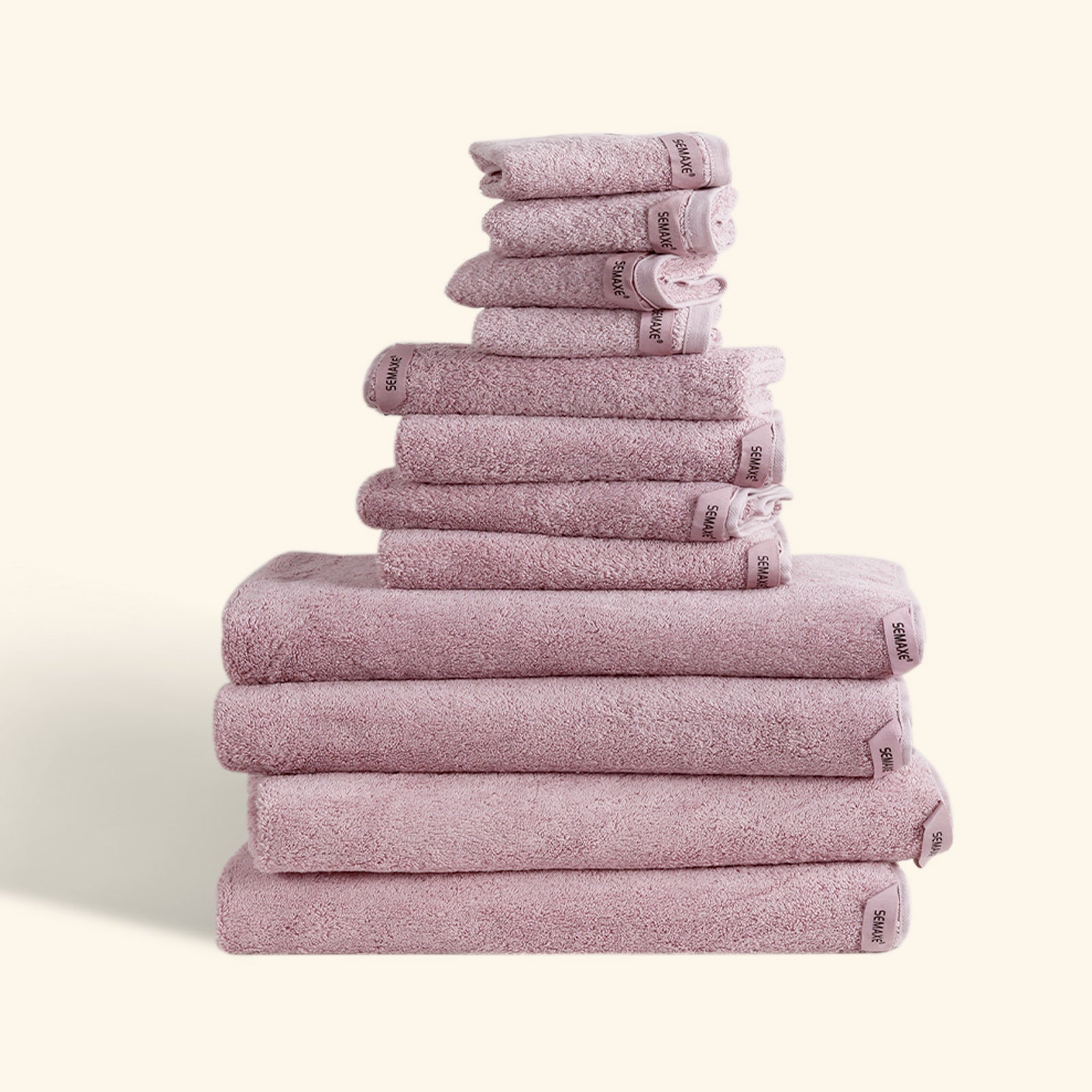 12-piece Combed Cotton Bath Towel Set, Solid Color, with Hanging Loop & Lifecycle Label | SEMAXE