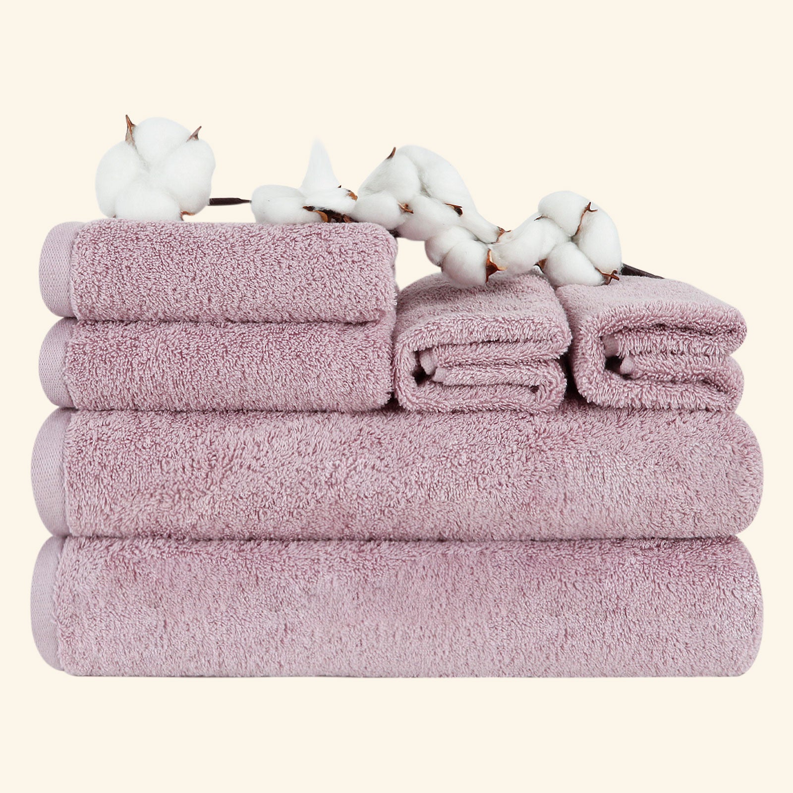 6-piece Combed Cotton Bath Towel Set, Solid Color, with Hanging Loop & Lifecycle Label | SEMAXE