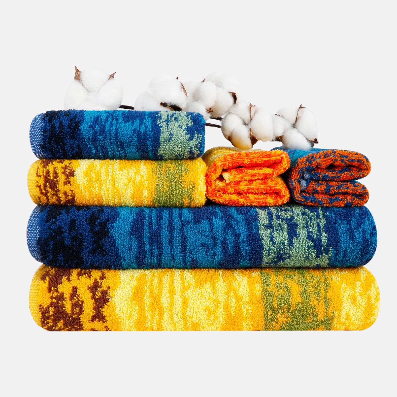 Set of 6 Bath Towels, Multi-Color Design, Perfect for Couples