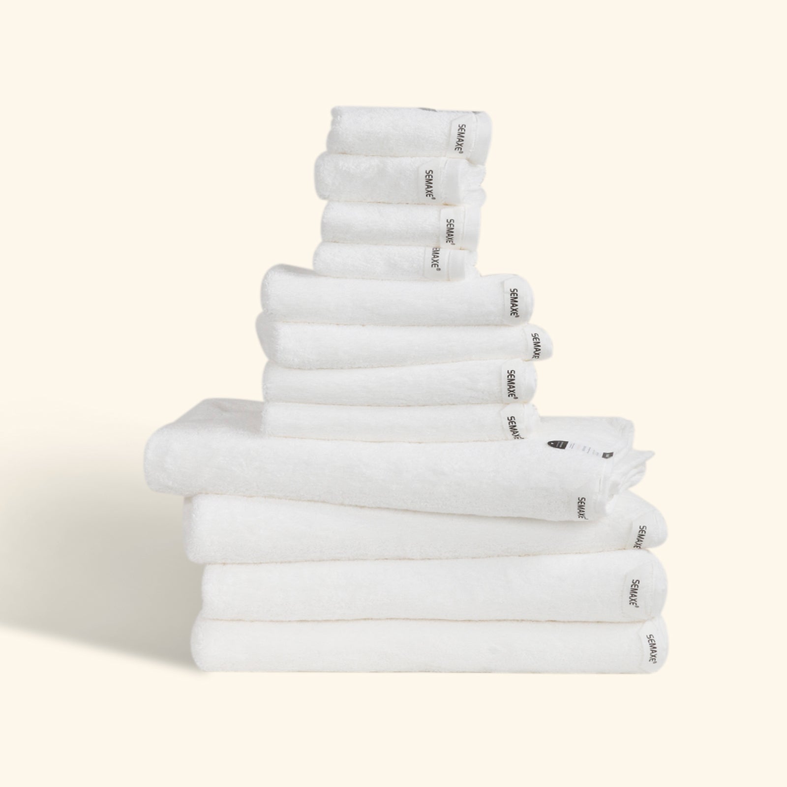 12-piece Combed Cotton Bath Towel Set, Solid Color, with Hanging Loop & Lifecycle Label | SEMAXE