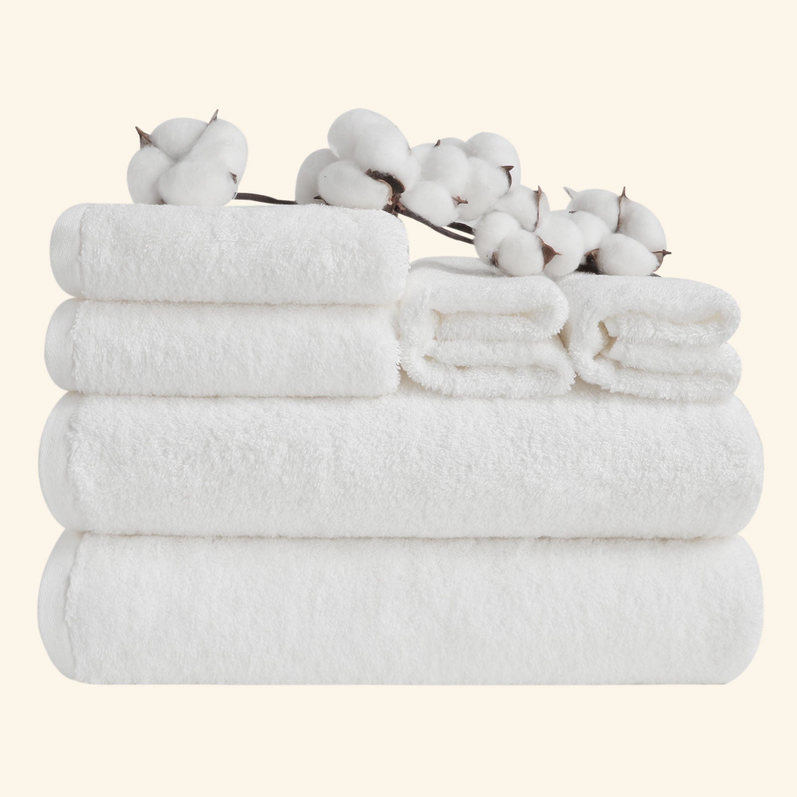 6-piece Combed Cotton Bath Towel Set, Solid Color, with Hanging Loop & Lifecycle Label | SEMAXE