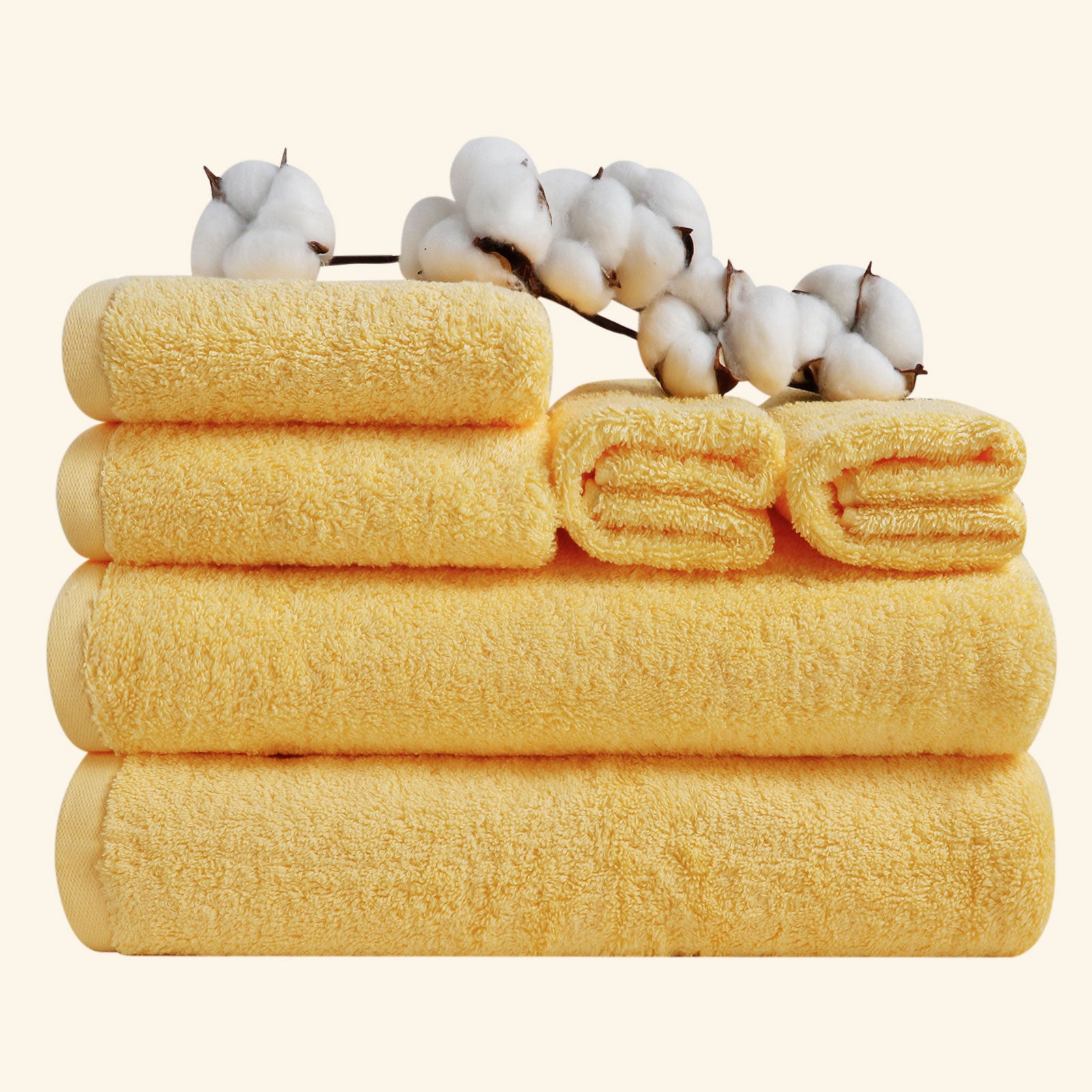 6-piece Combed Cotton Bath Towel Set, Solid Color, with Hanging Loop & Lifecycle Label | SEMAXE