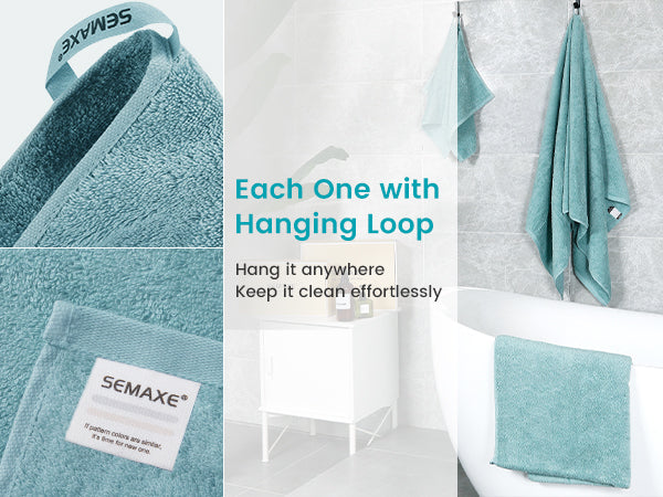 Close up of semaxe towel blue towel hanging loop